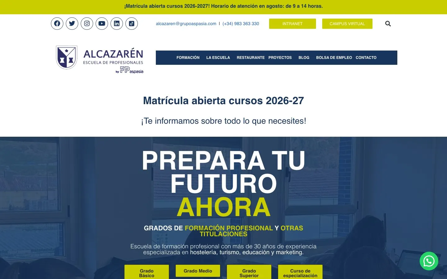 Le site de Escuela de Profesionales Alcazarén