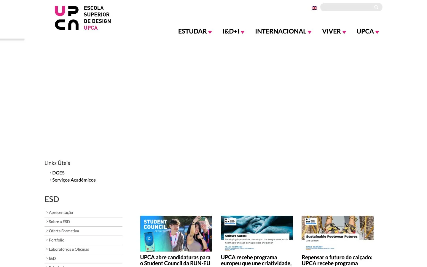 The website of ESD – Escola Superior de Design (UPCA)