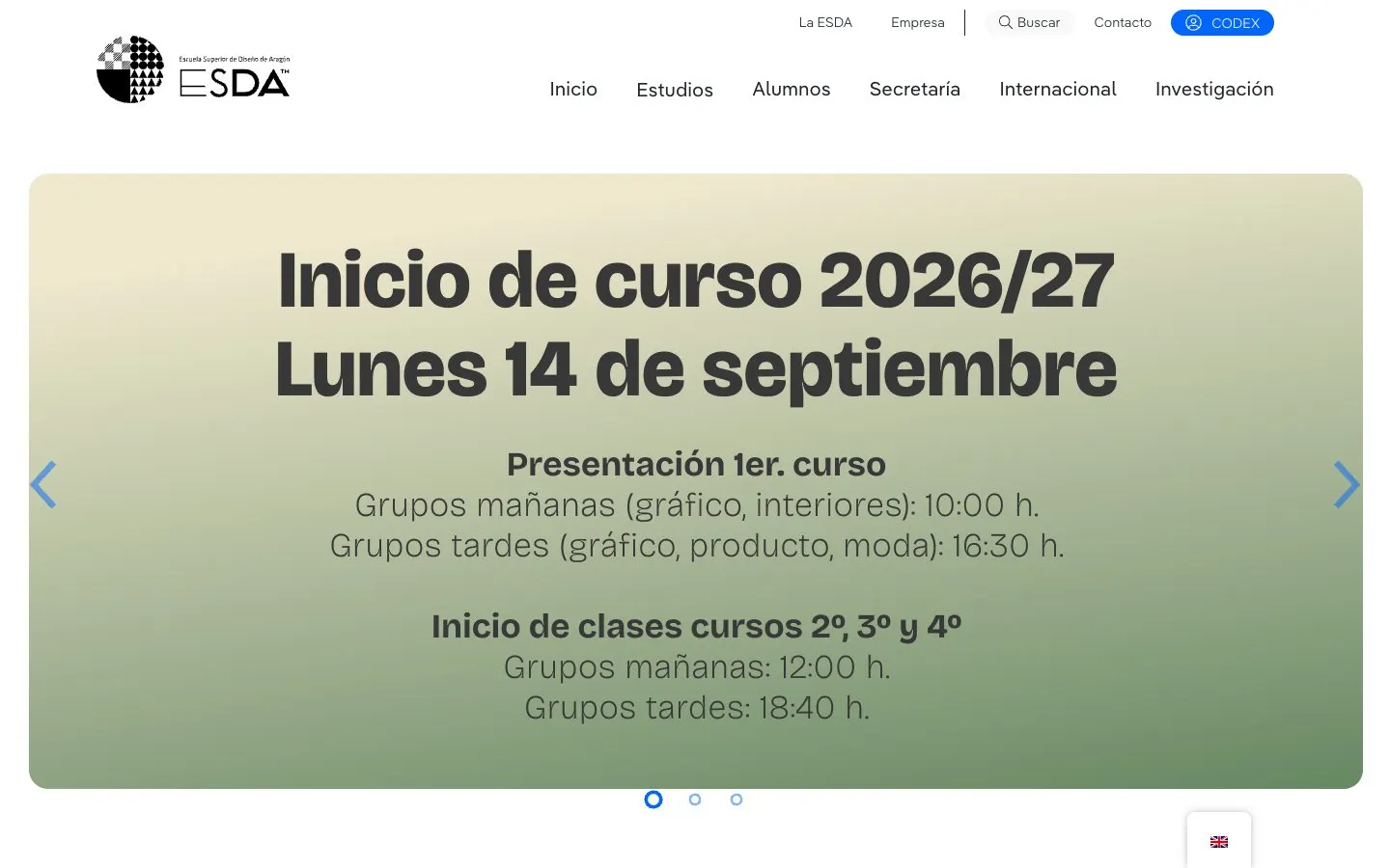ESDA – Escuela Superior de Diseño de Aragón की वेबसाइट