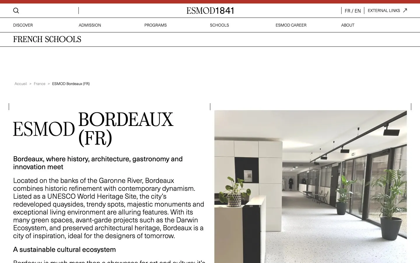 Сайт школы ESMOD Bordeaux