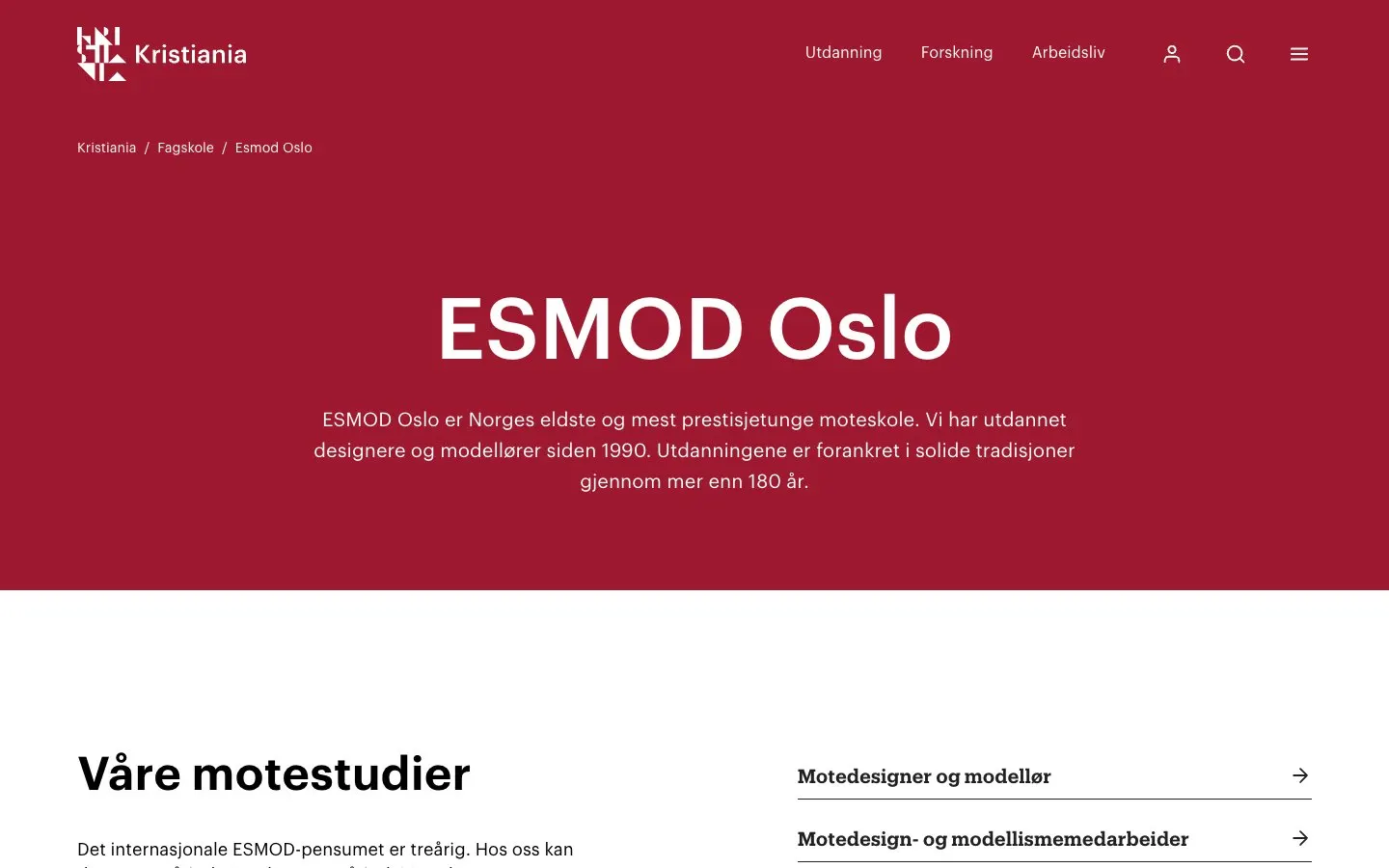 الموقع الإلكتروني لـ ESMOD Oslo