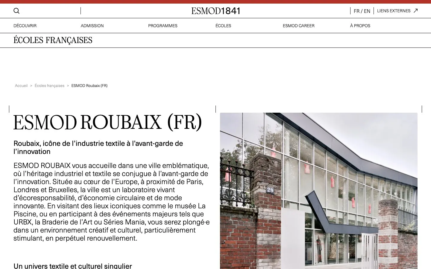 ESMOD Roubaix की वेबसाइट
