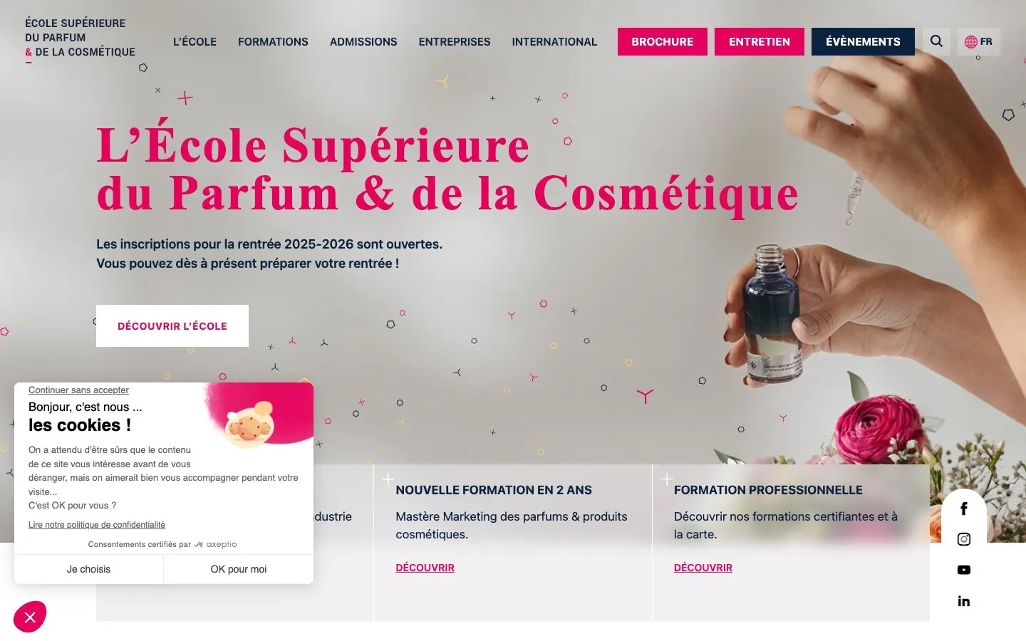 Die Website von École Supérieure du Parfum & de la Cosmétique