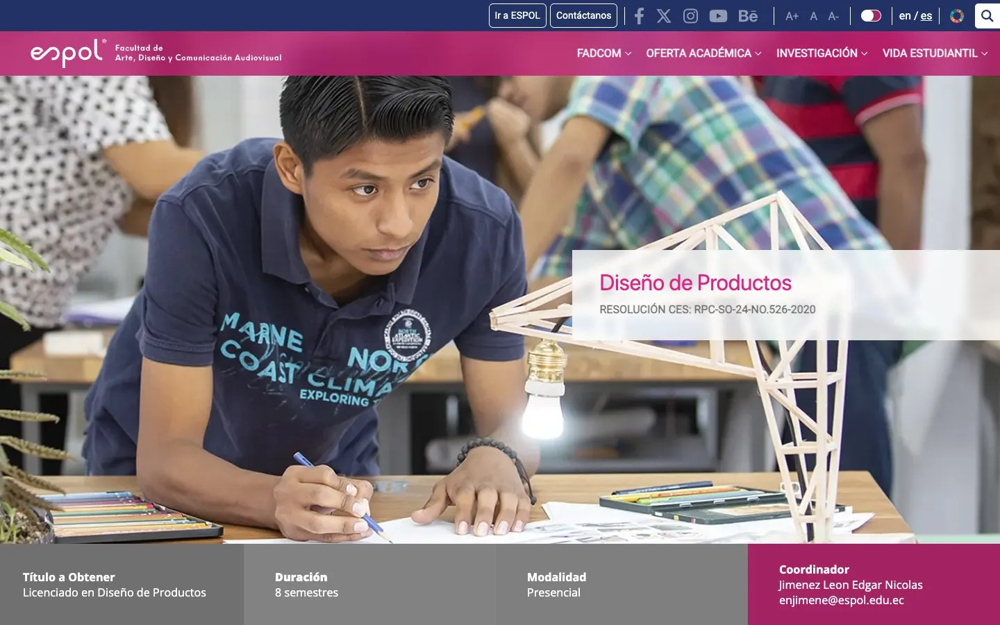 El sitio web de ESPOL – Diseño de Productos (FADCOM)