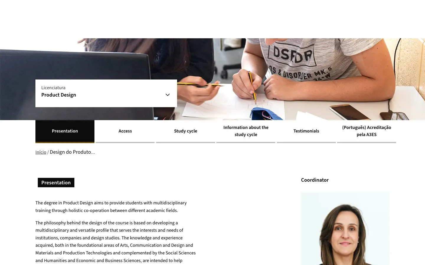 The website of ESTG IPVC – Design do Produto