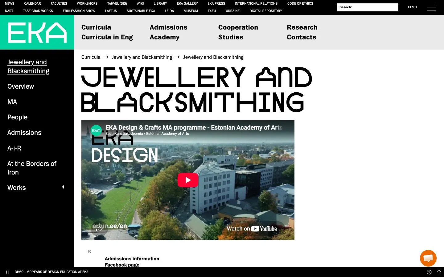 The website of Estonian Academy of Arts - Jewellery and Blacksmithing