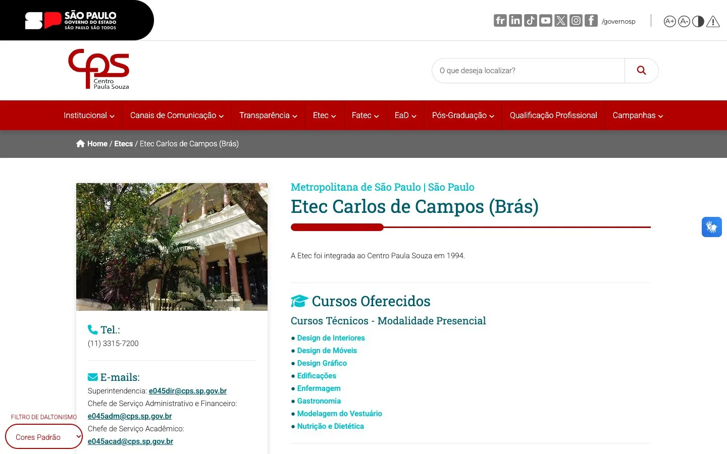 Le site de Etec Carlos de Campos