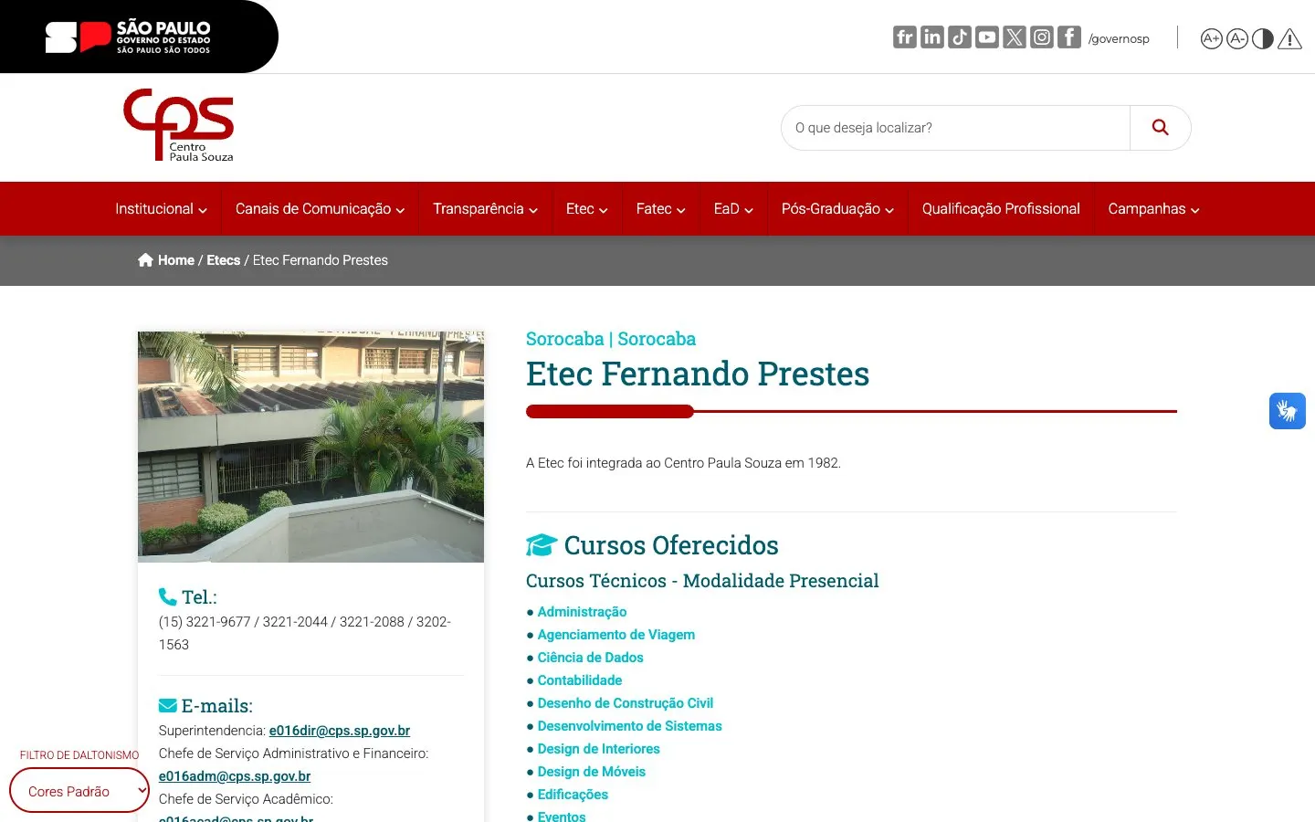 Die Website von Etec Fernando Prestes