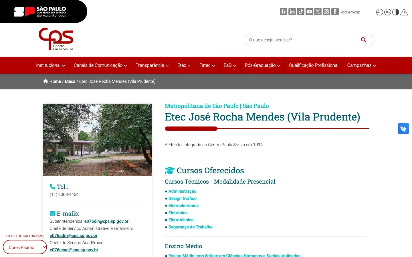 Die Website von Etec José Rocha Mendes