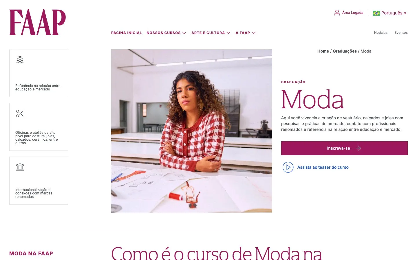 The website of FAAP – Moda