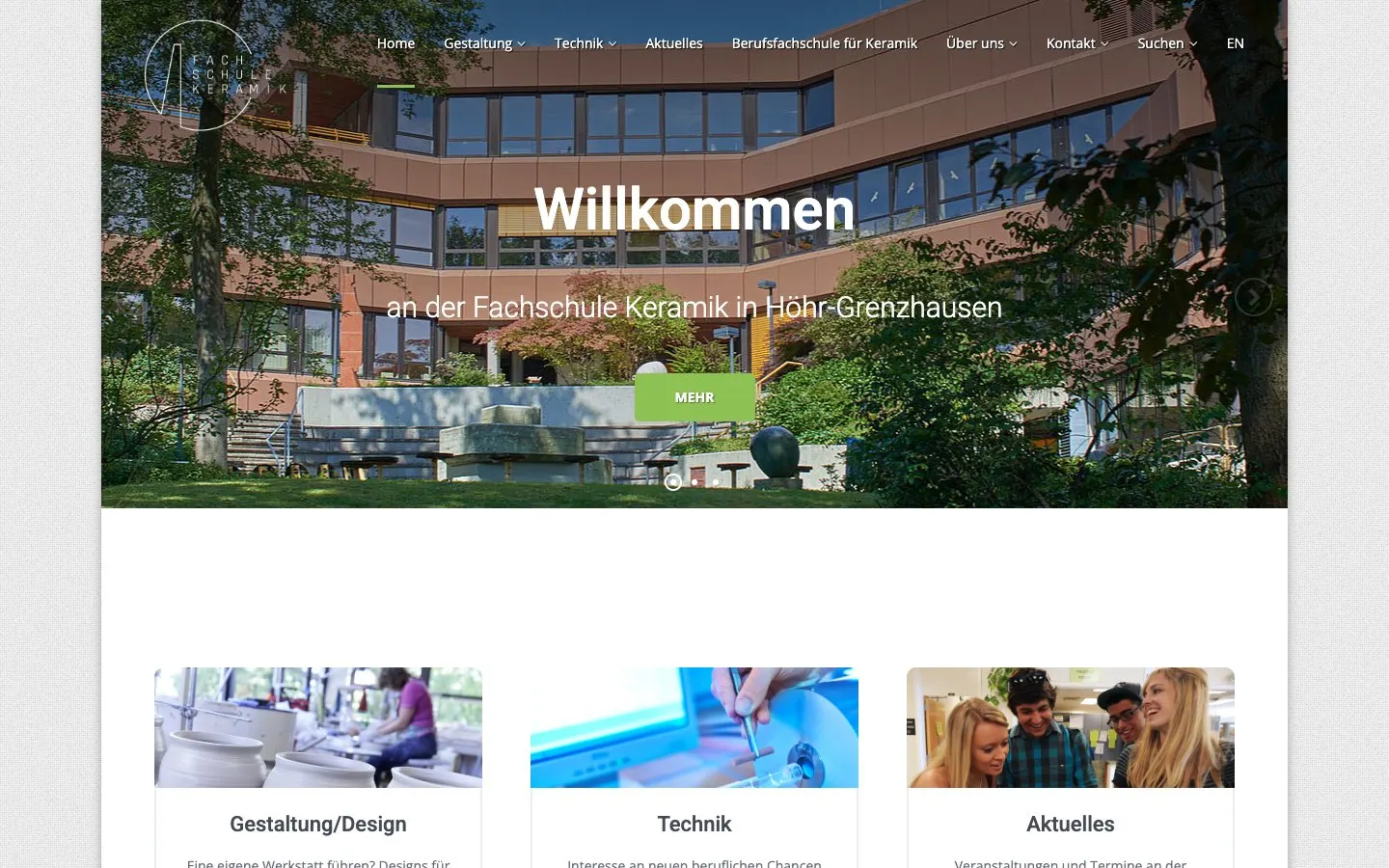 The website of Fachschule Keramik Höhr-Grenzhausen
