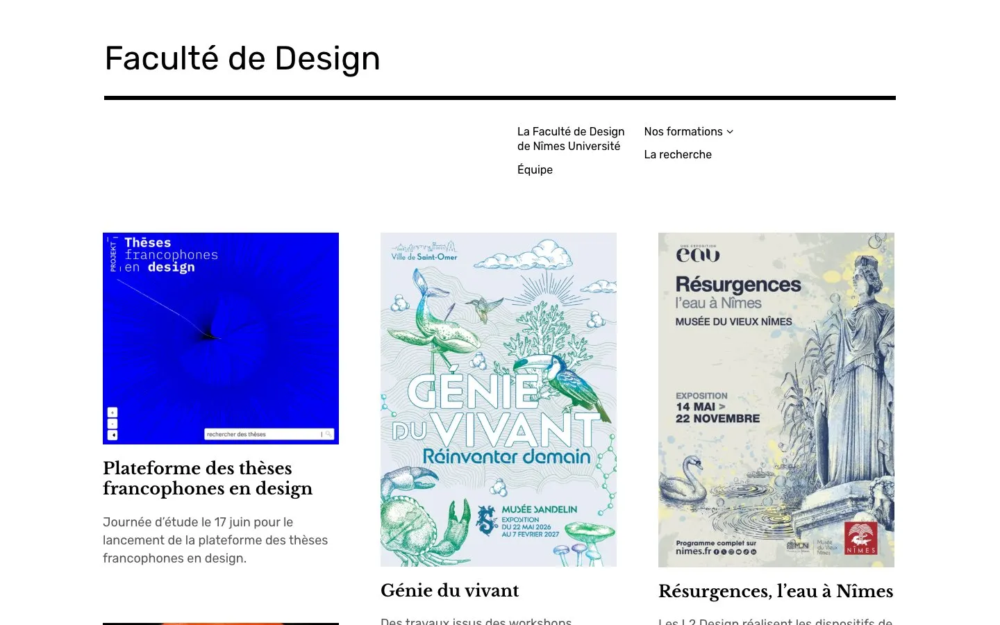 Faculté de Design – Nîmes Université की वेबसाइट
