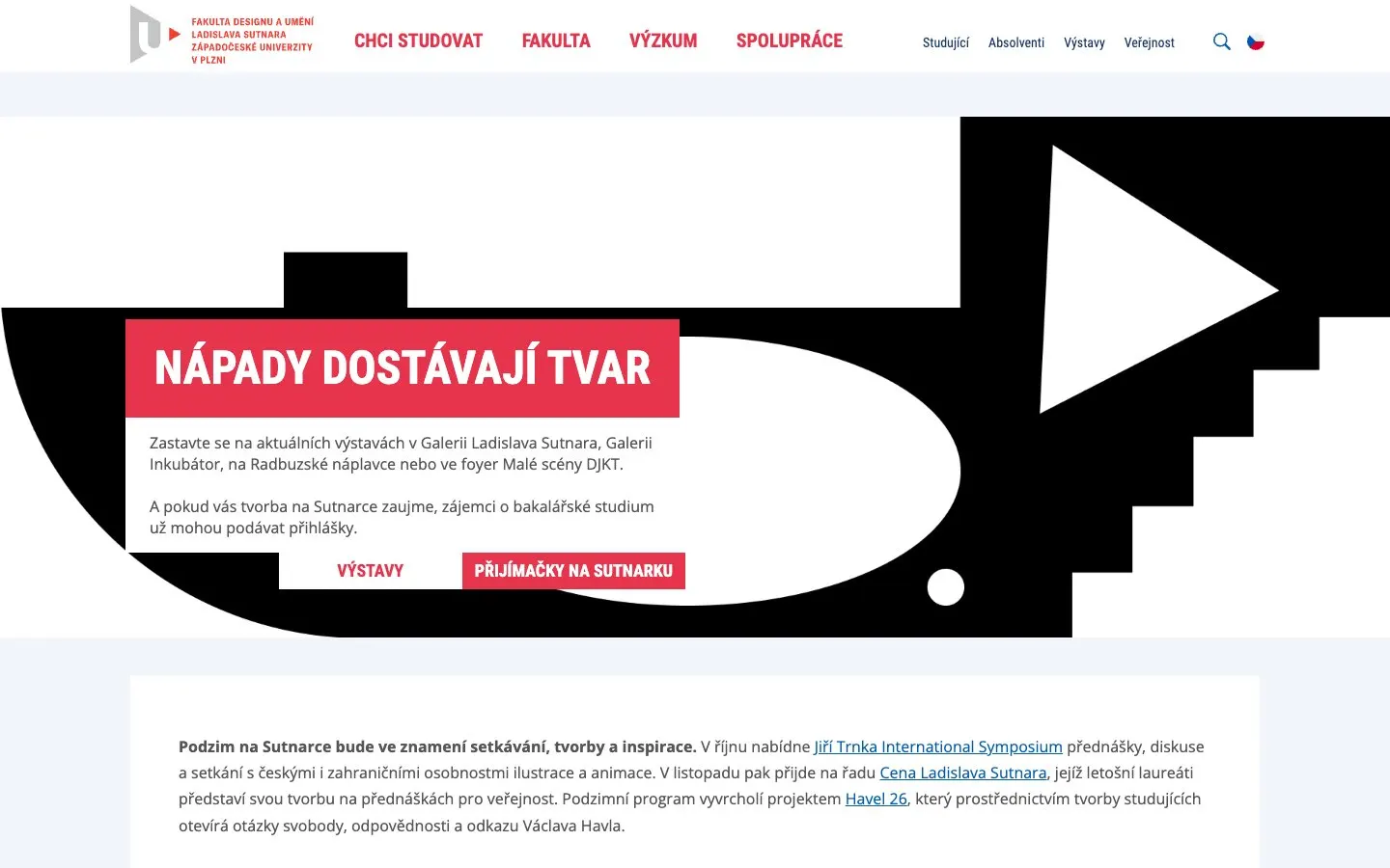 The website of Fakulta designu a umění Ladislava Sutnara (Sutnarka)