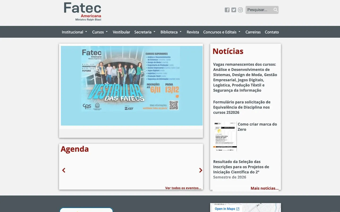 The website of Fatec Americana
