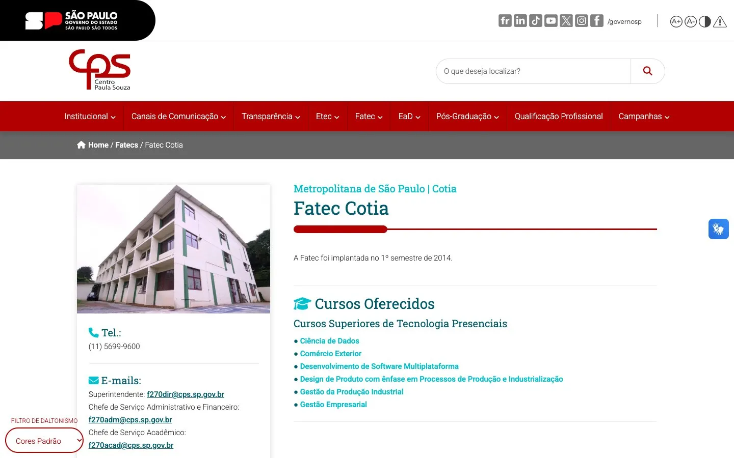 الموقع الإلكتروني لـ Fatec Cotia