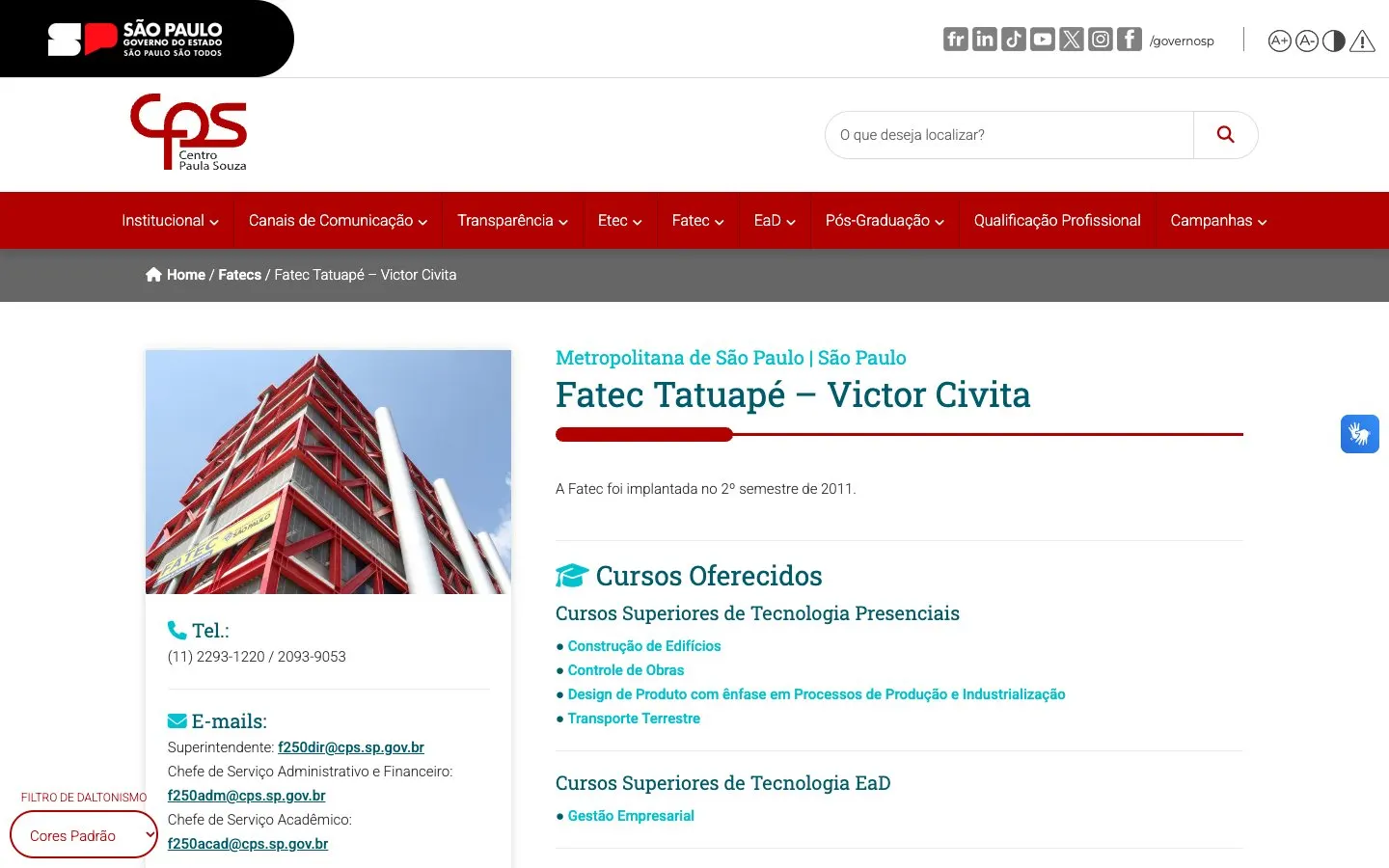 Die Website von Fatec Tatuapé