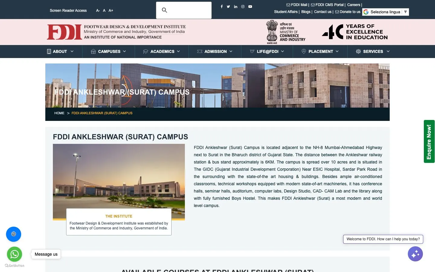 The website of FDDI Ankleshwar
