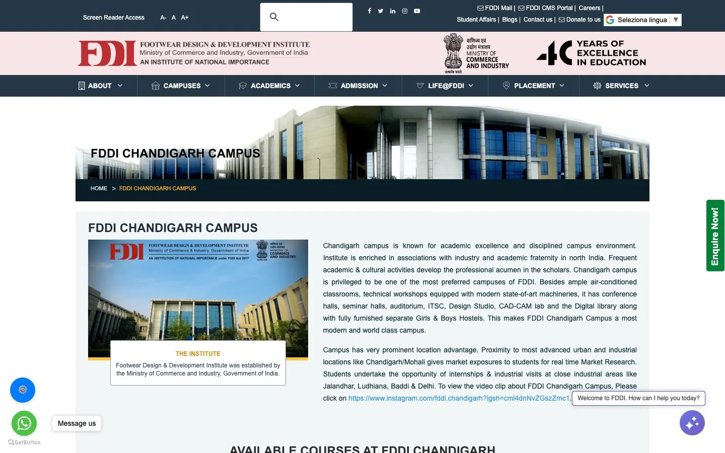 Die Website von FDDI Chandigarh