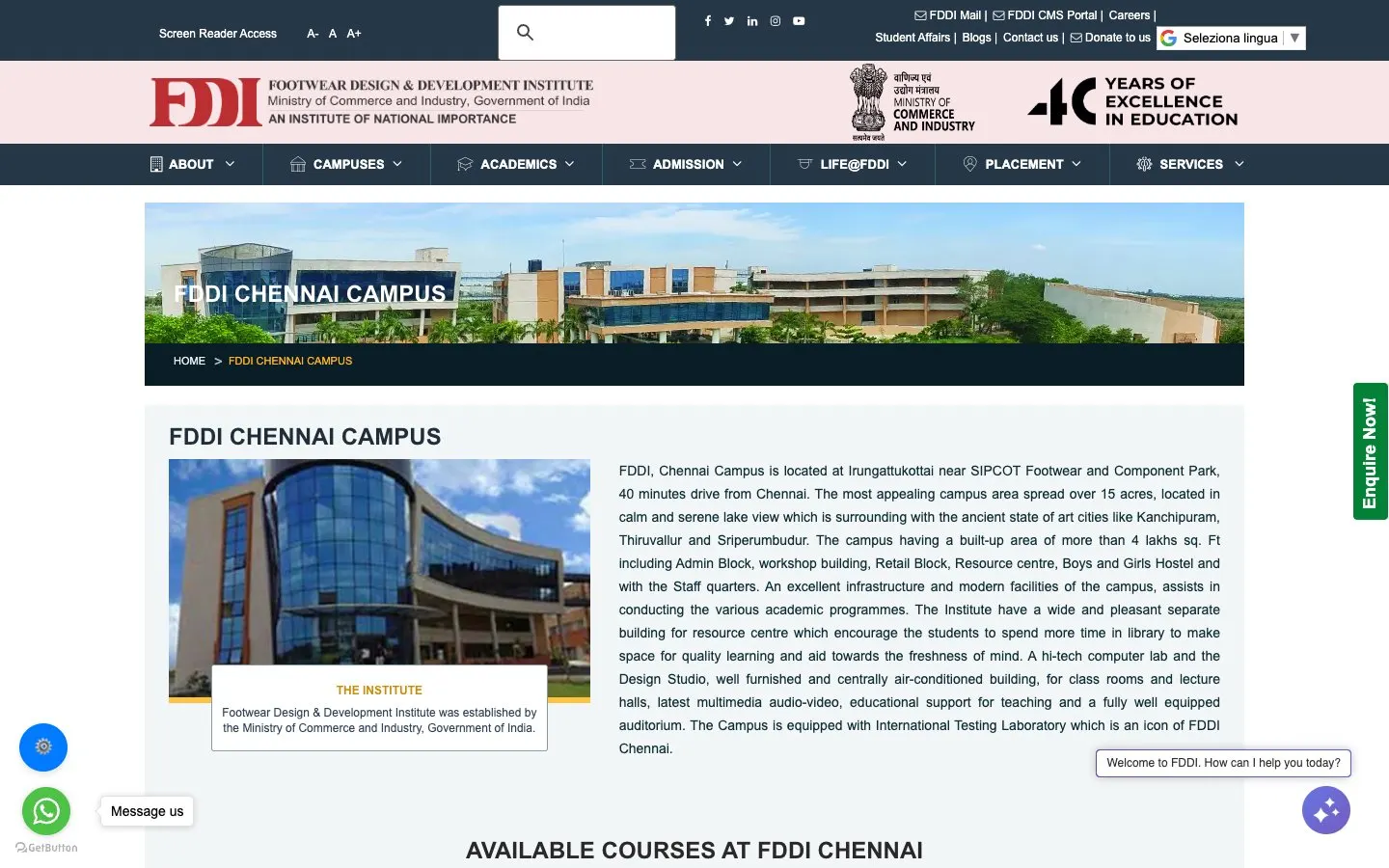 Il sito di FDDI Chennai