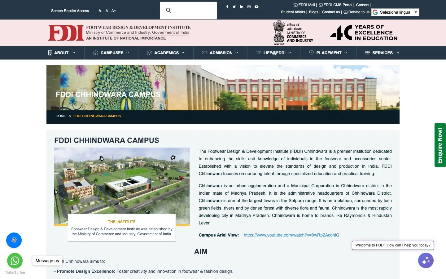 The website of FDDI Chhindwara