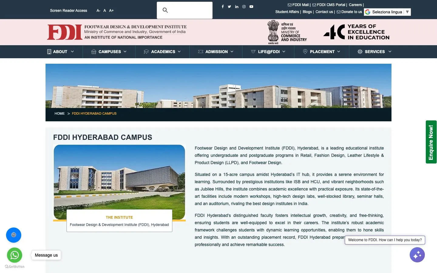 The website of FDDI Hyderabad