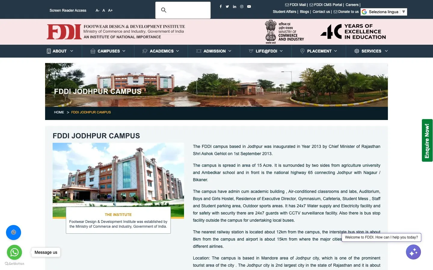 The website of FDDI Jodhpur