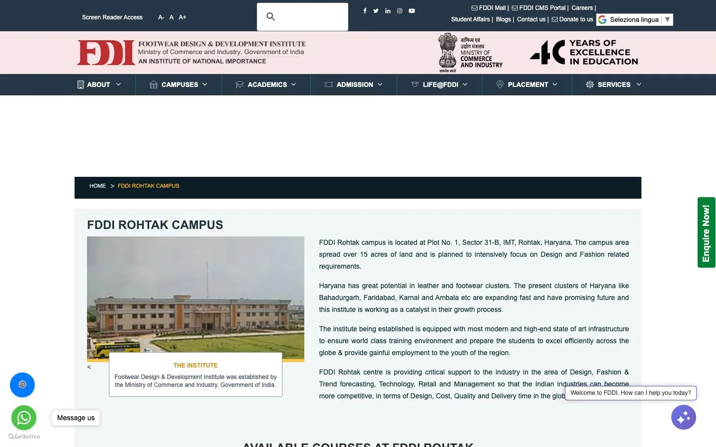 Die Website von FDDI Rohtak