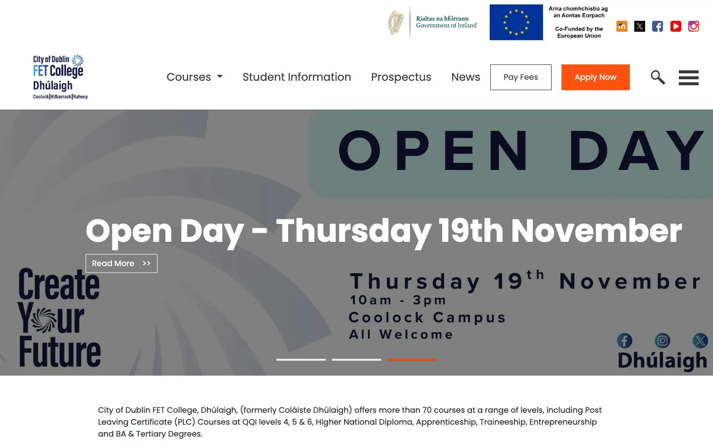 Die Website von FET College Dhúlaigh