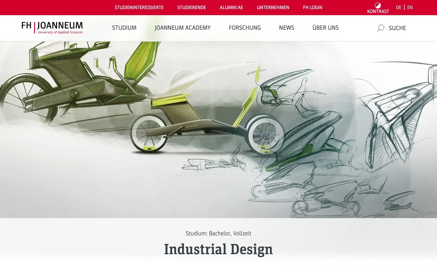 The website of FH JOANNEUM – Industrial Design