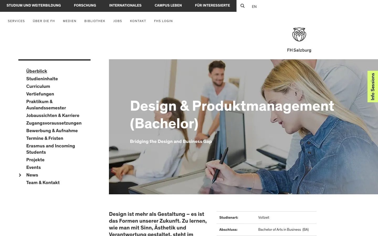 The website of FH Salzburg – Design & Produktmanagement