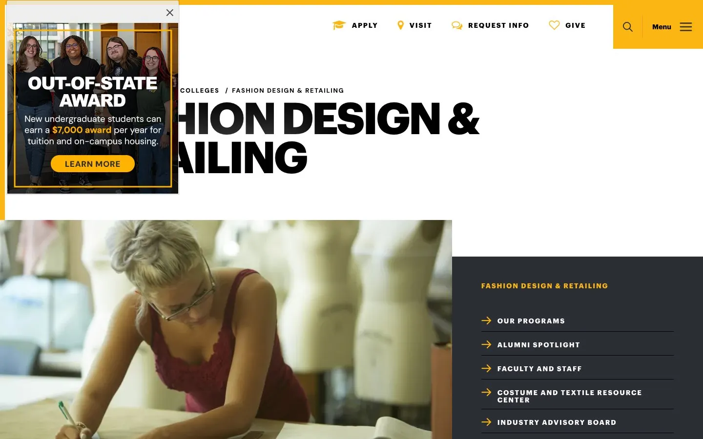 The website of Framingham State University – Fashion Design and Retailing