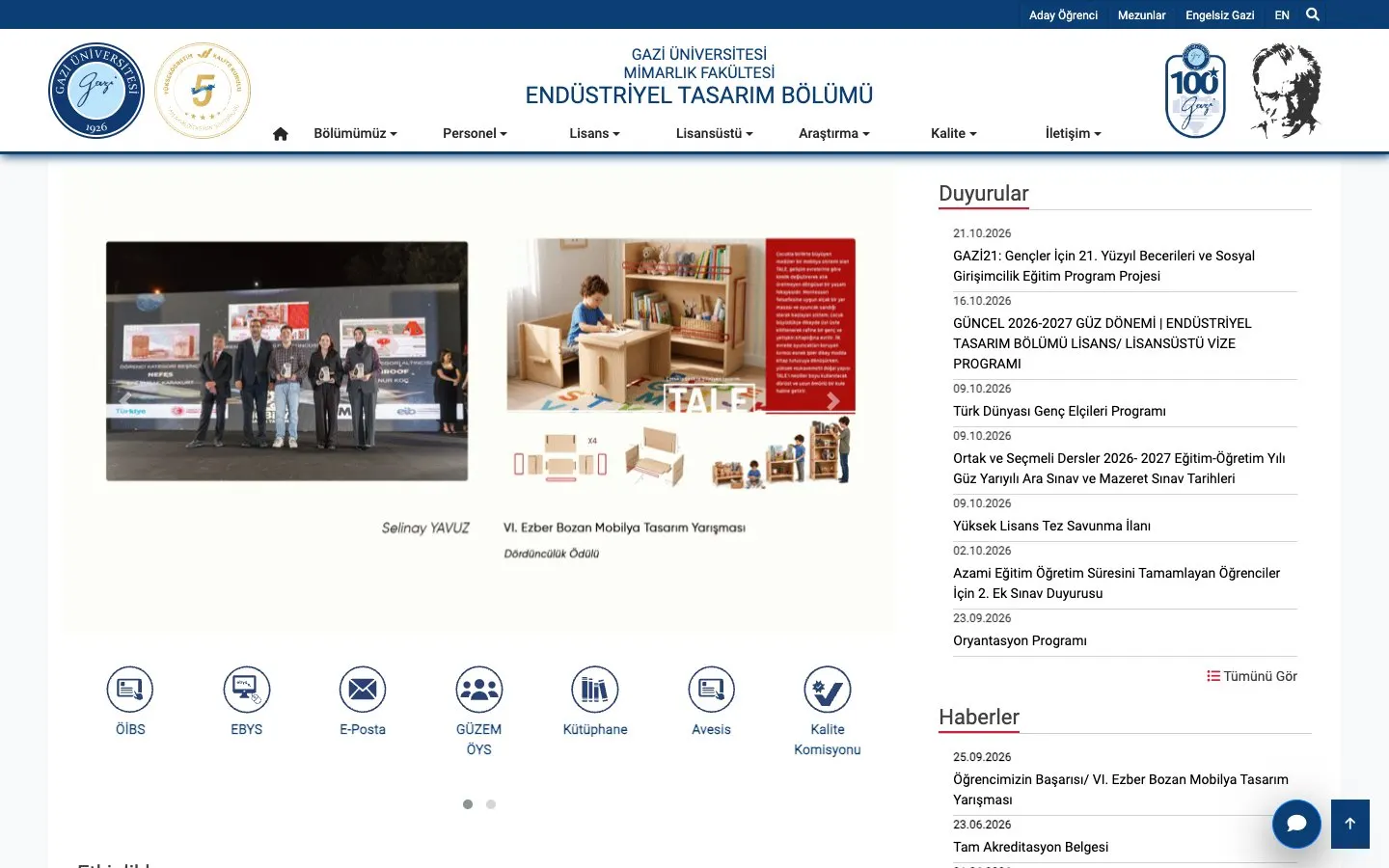 The website of Gazi Üniversitesi – Endüstriyel Tasarım Bölümü