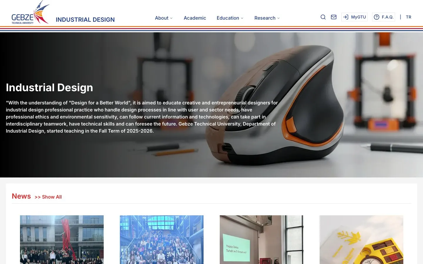 The website of Gebze Teknik Üniversitesi – Endüstriyel Tasarım Bölümü