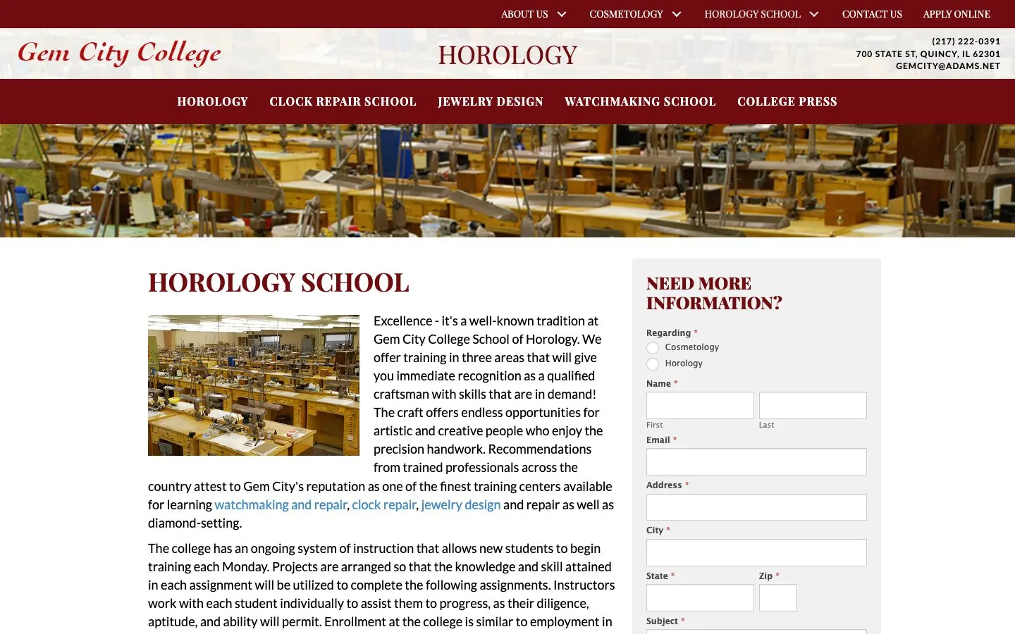الموقع الإلكتروني لـ Gem City College – School of Horology