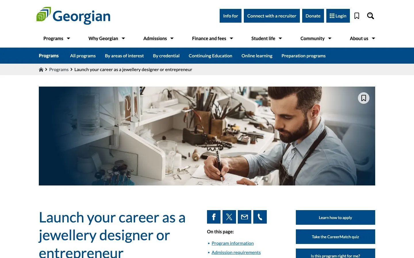 Le site de Georgian College – Jewellery Design, Bench Skills and Business