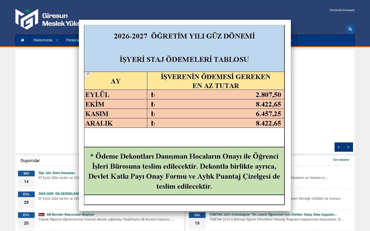 The website of Giresun Üniversitesi – Giresun Meslek Yüksekokulu