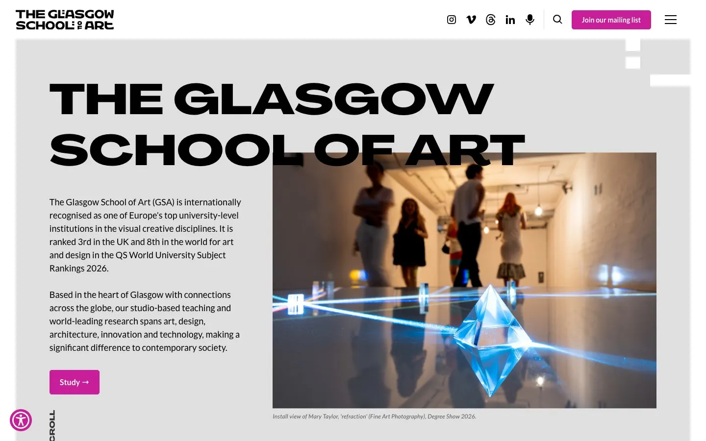 Die Website von The Glasgow School of Art