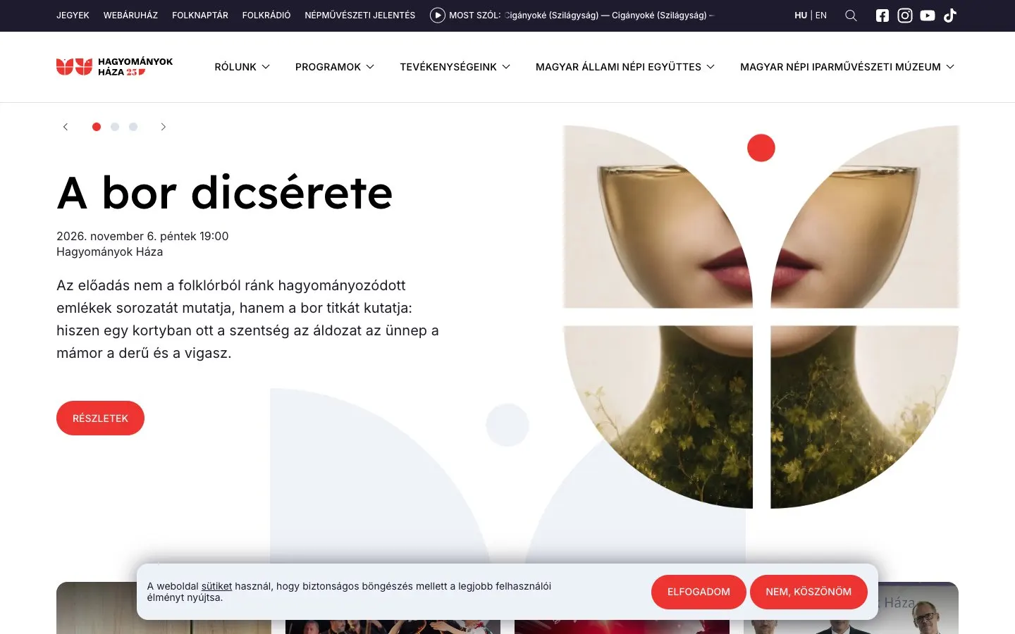 The website of Hagyományok Háza – népi kézműves képzések
