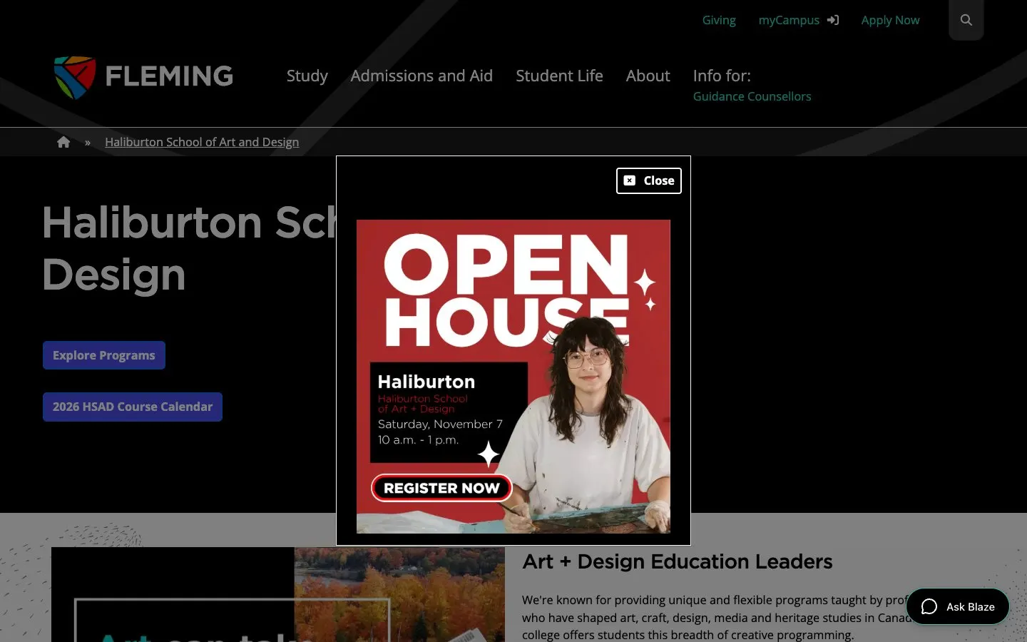 The website of Haliburton School of Art and Design