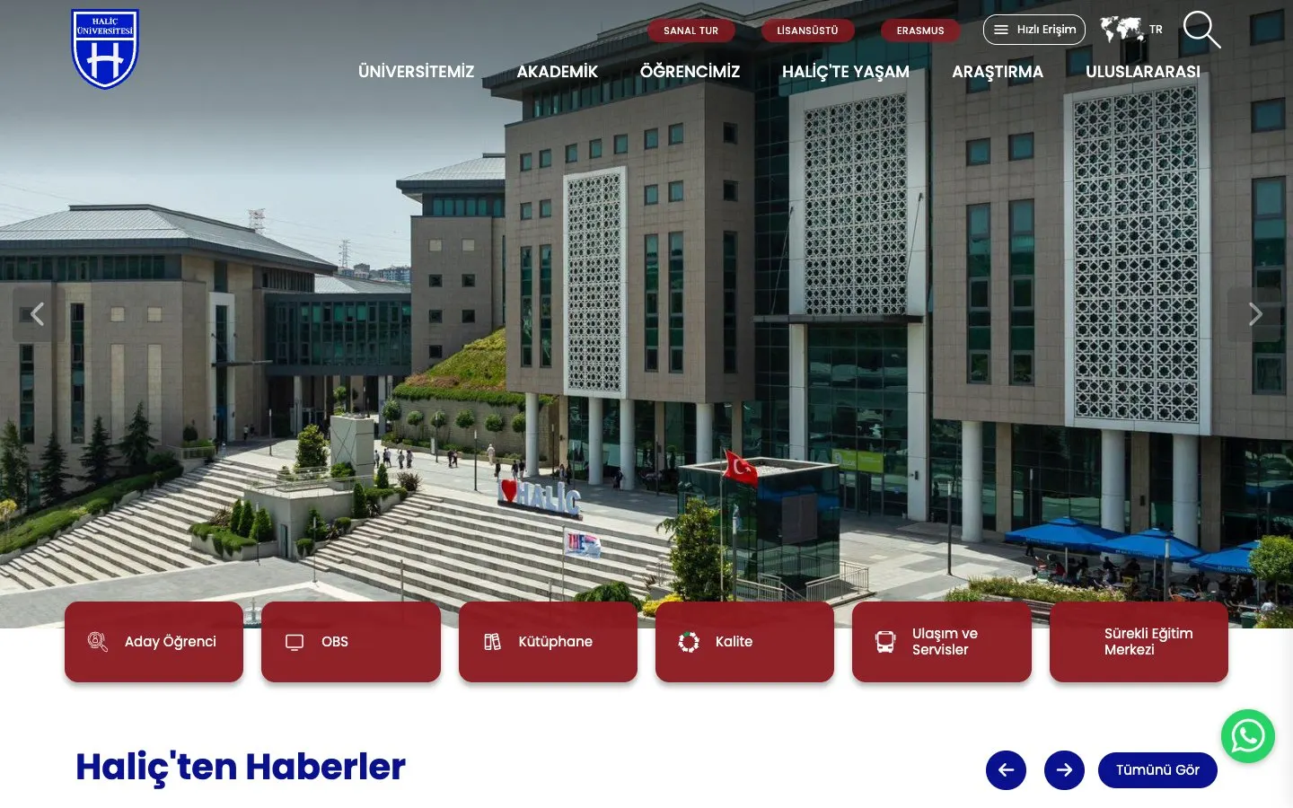 El sitio web de Haliç Üniversitesi
