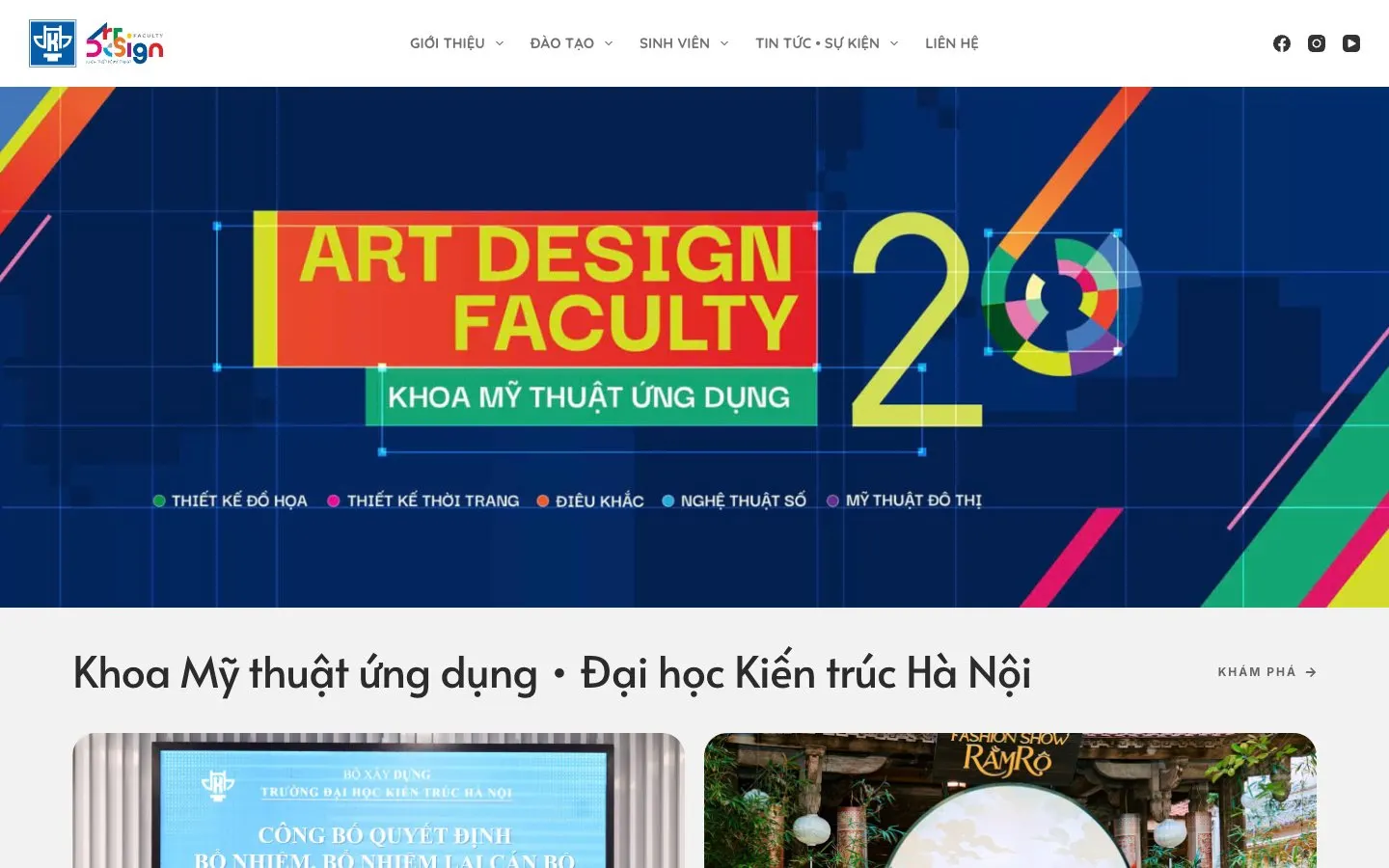 The website of Hanoi Architectural University – Faculty of Art and Design (Applied Arts)