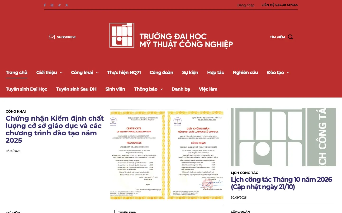 The website of University of Industrial Fine Arts, Hanoi