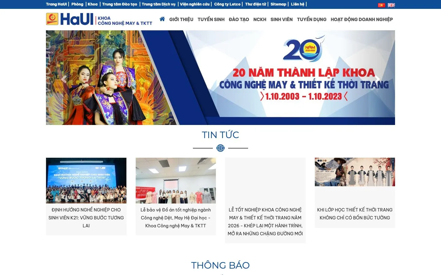 The website of Hanoi University of Industry – Faculty of Garment Technology and Fashion Design
