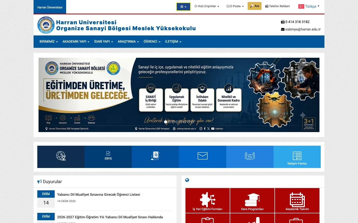 Le site de Harran Üniversitesi – Organize Sanayi Bölgesi Meslek Yüksekokulu