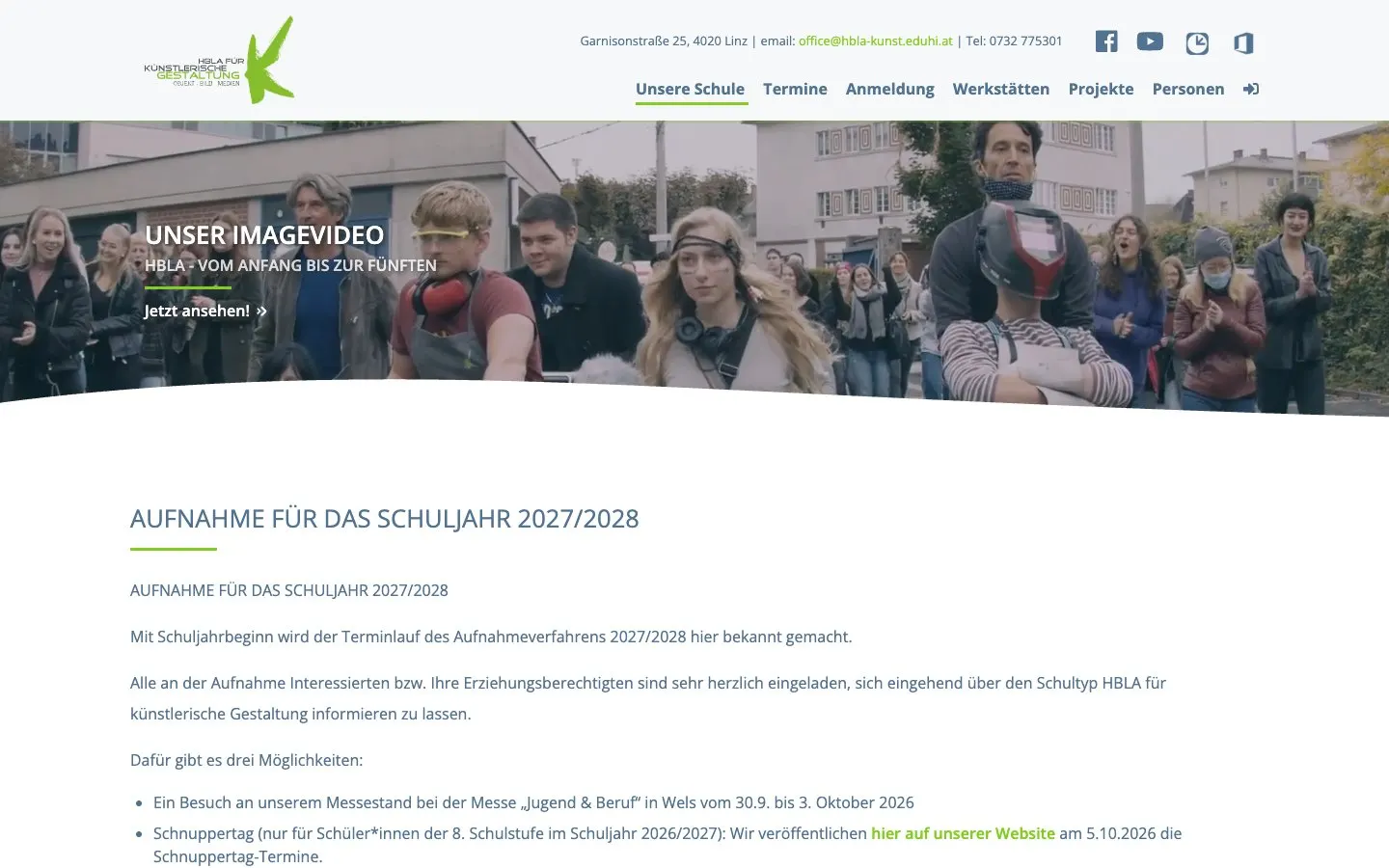 Die Website von HBLA für künstlerische Gestaltung Linz