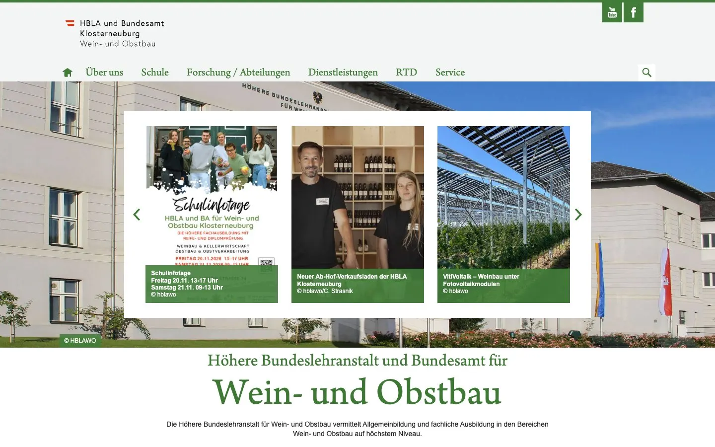 The website of HBLA und Bundesamt für Wein- und Obstbau Klosterneuburg