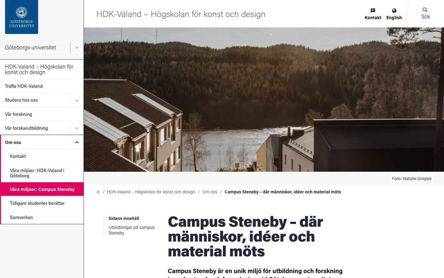 The website of HDK-Valand – Campus Steneby