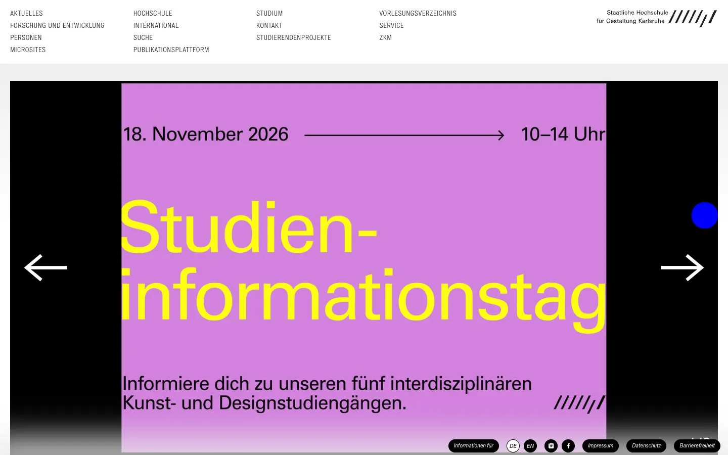 The website of HfG Karlsruhe