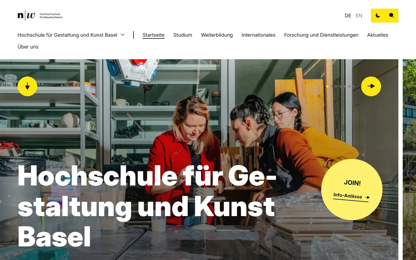 The website of HGK Basel FHNW – Industrial Design e Mode-Design