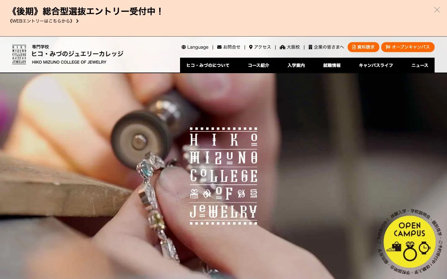 The website of Hiko Mizuno College of Jewelry